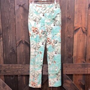 Soft Surroundings Paloma Palm Pants‎ S Leggings Tropical Print Blue High Waist